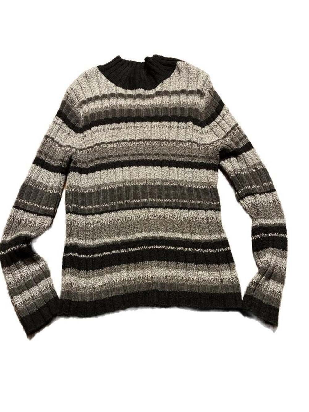 Mountain Lake Striped Ribbed Mock Neck Button Shoulder Sweater Small